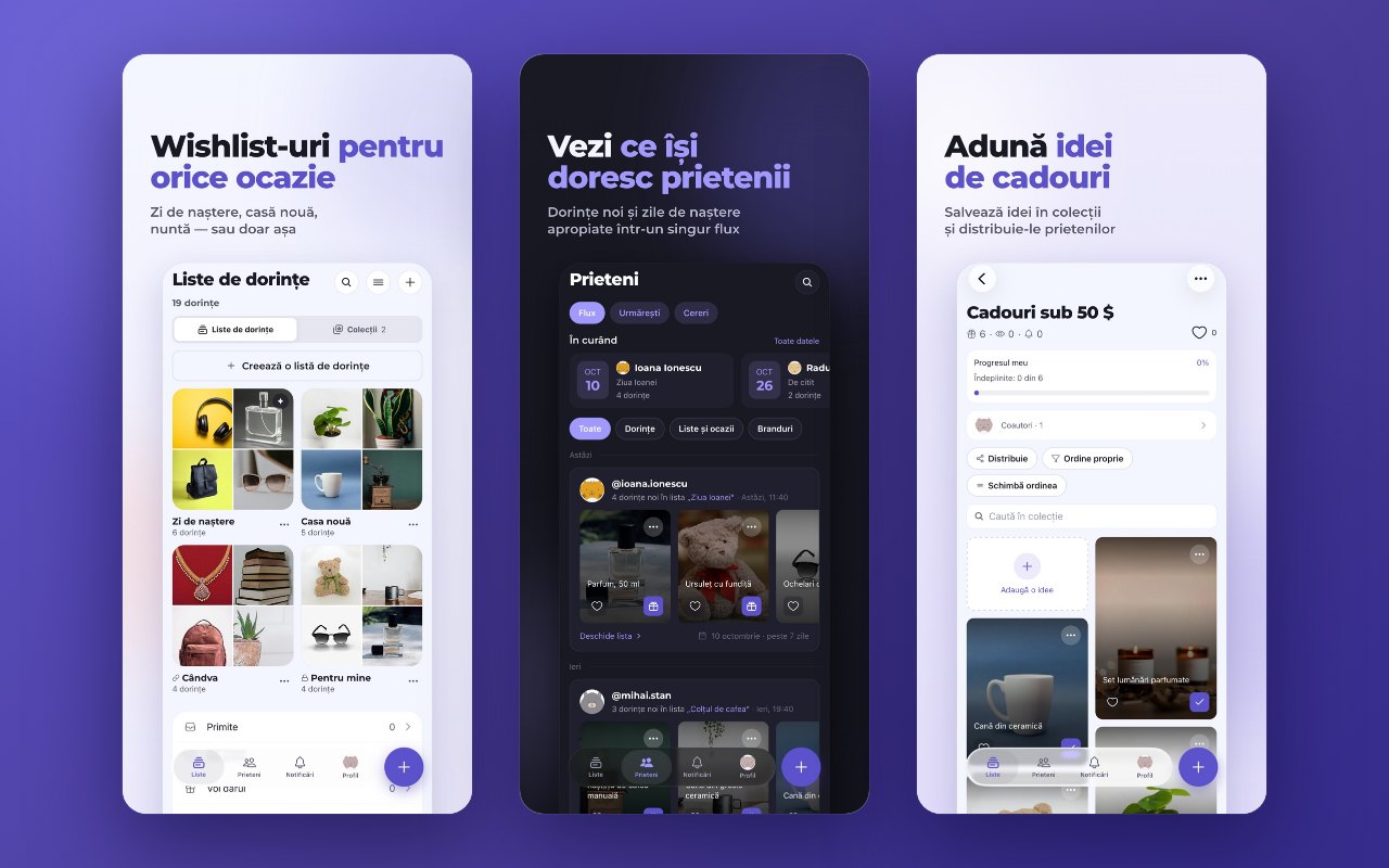 Liste pentru orice ocazie, fluxul prietenilor cu zilele de naștere care se apropie și colecții de idei