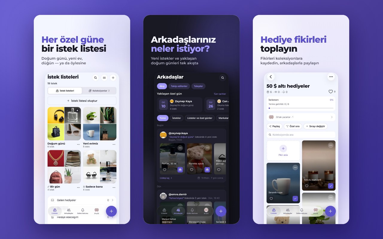 Her özel gün için listeler, yaklaşan doğum günleriyle arkadaş akışı ve fikir koleksiyonları