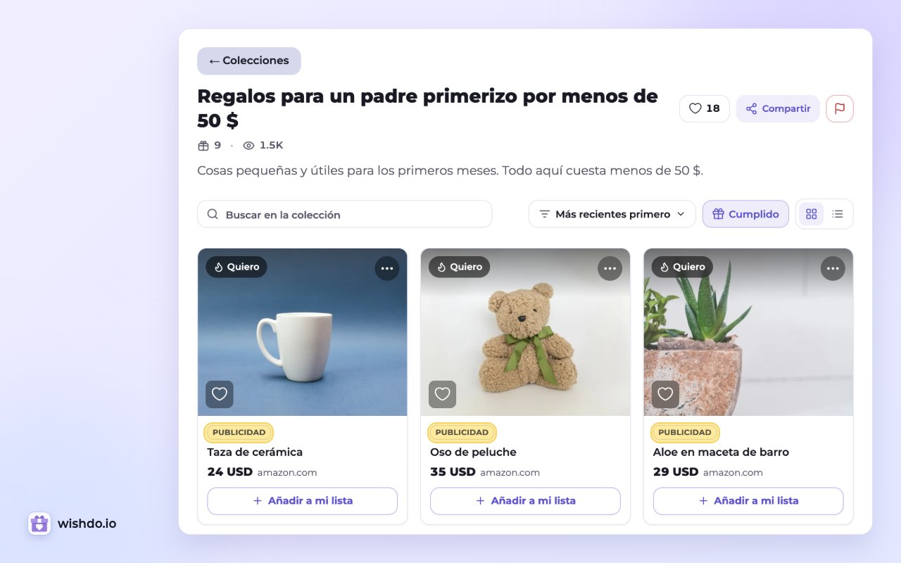 Una colección pública: cada deseo con el enlace de afiliado del autor muestra la etiqueta «Publicidad»