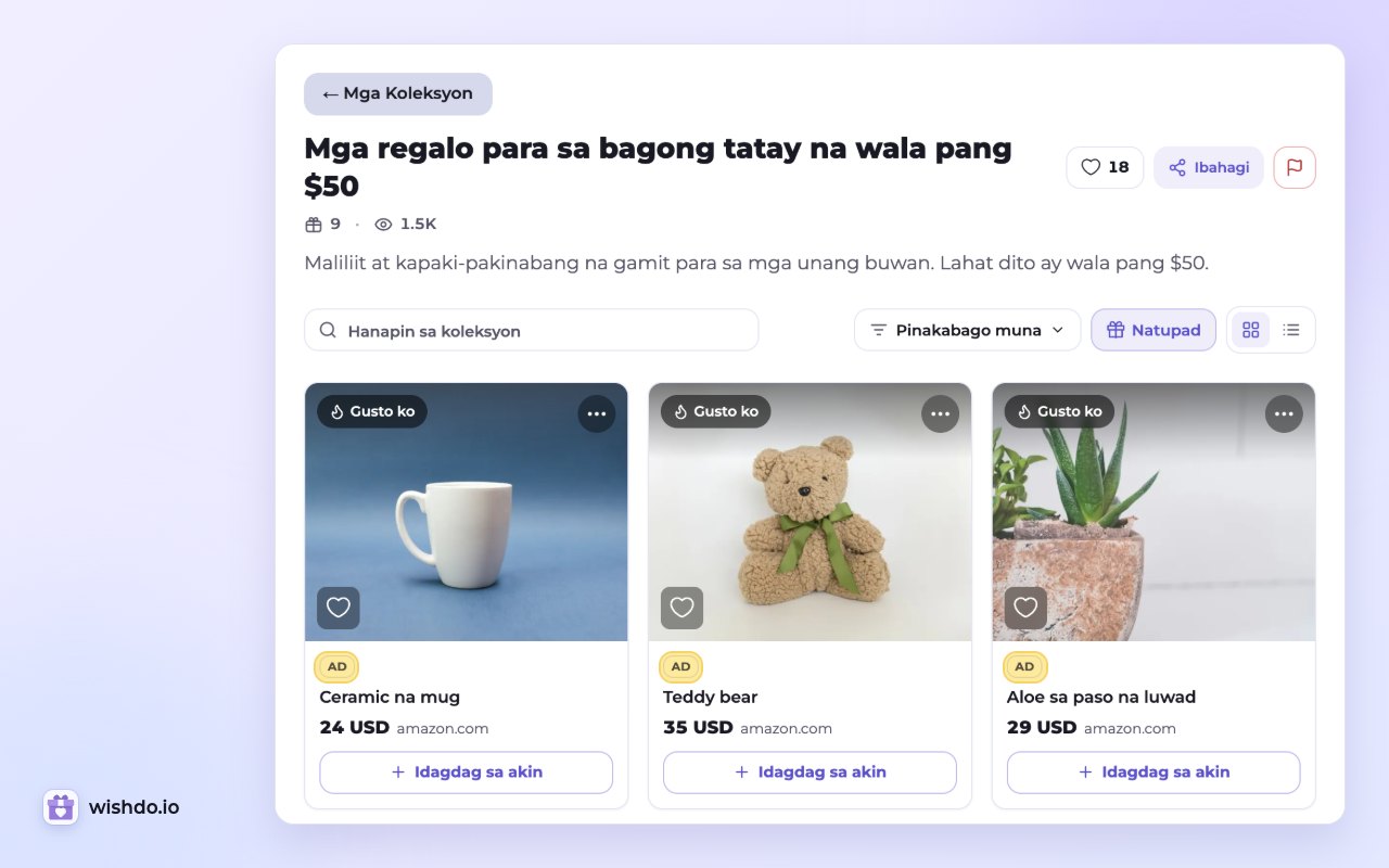 Isang pampublikong koleksyon: bawat hiling na may affiliate link ng may-akda ay may label na “Ad”