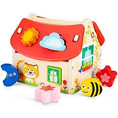 ăървена къщичка за сортиране на форми, New Classic Toys